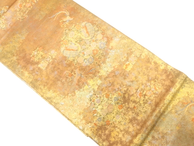 引箔　向かい鳥に花模様織り出し　袋帯